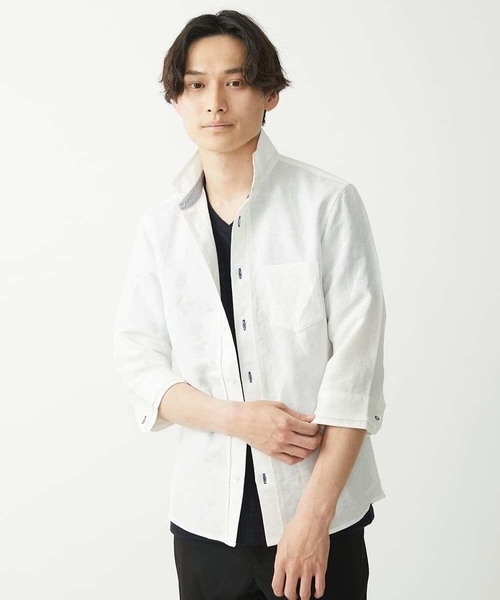 MK MICHEL KLEIN HOMME (エムケーミッシェルクランオム)の「【ラスト1/在庫限り】七分袖シャツ/リネンレーヨン(シャツ/ブラウス・メンズ・ホワイト/グレー・46/48/51)」の5枚目の写真