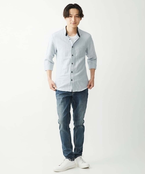 MK MICHEL KLEIN HOMME (エムケーミッシェルクランオム)の「【ラスト1/在庫限り】七分袖シャツ/リネンレーヨン(シャツ/ブラウス・メンズ・ホワイト/グレー・46/48/51)」の9枚目の写真