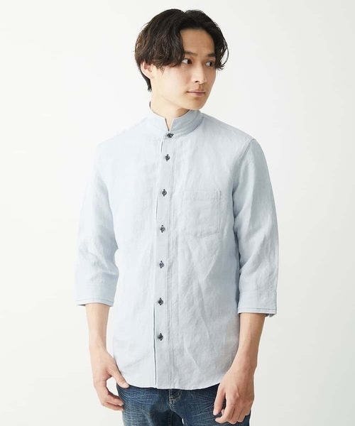 MK MICHEL KLEIN HOMME (エムケーミッシェルクランオム)の「【ラスト1/在庫限り】七分袖シャツ/リネンレーヨン(シャツ/ブラウス・メンズ・ホワイト/グレー・46/48/51)」の10枚目の写真