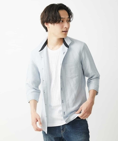 MK MICHEL KLEIN HOMME (エムケーミッシェルクランオム)の「【ラスト1/在庫限り】七分袖シャツ/リネンレーヨン(シャツ/ブラウス・メンズ・ホワイト/グレー・46/48/51)」の13枚目の写真