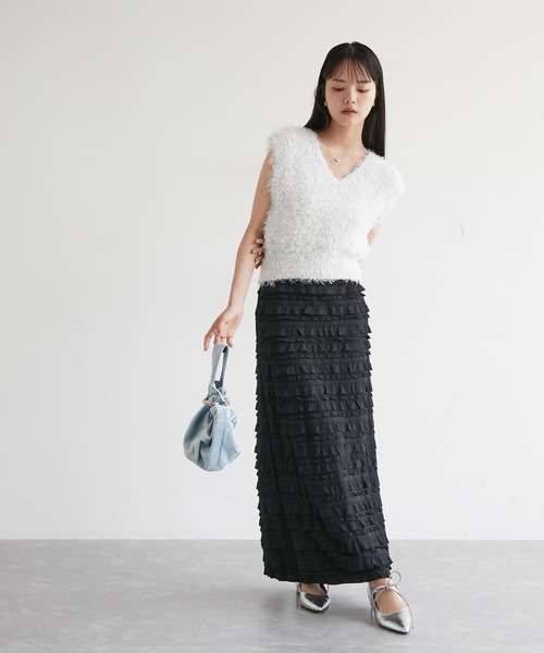 VIS（ビス）の「リボンヤーンニットベスト（ベスト・レディース・ホワイト/キナリ・FREE）」の10枚目の写真