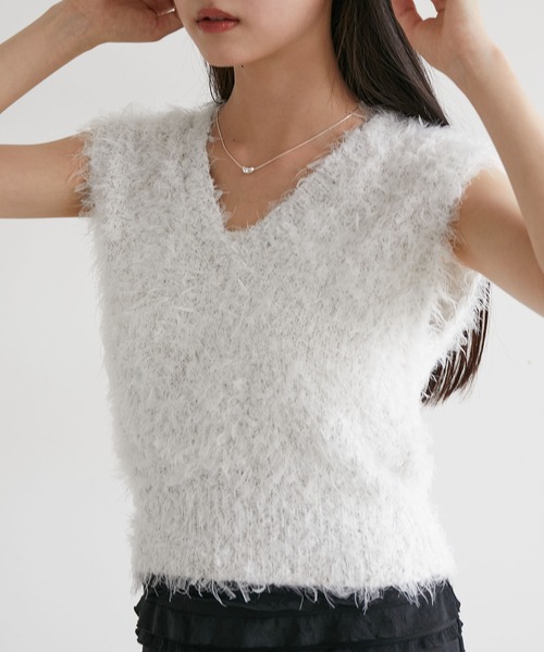 VIS（ビス）の「リボンヤーンニットベスト（ベスト・レディース・ホワイト/キナリ・FREE）」の13枚目の写真