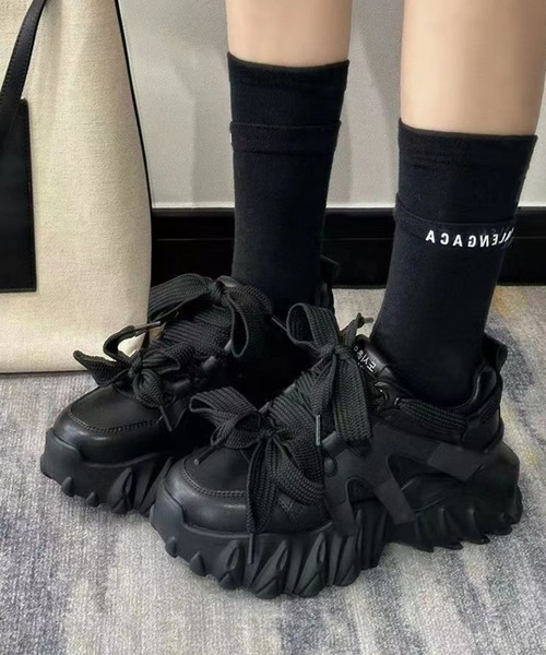 almo(アルモ)の「MIXリボン厚底スニーカー(se)(スニーカー・レディース・ホワイト/ブラック・23/23.5/24)」の1枚目の写真