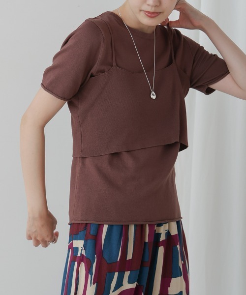 Bou Jeloud(ブージュルード)の「ニットTシャツ&キャミセット(Tシャツ/カットソー・レディース・オレンジ/ベージュ/ブラウン/グリーン・38)」の3枚目の写真