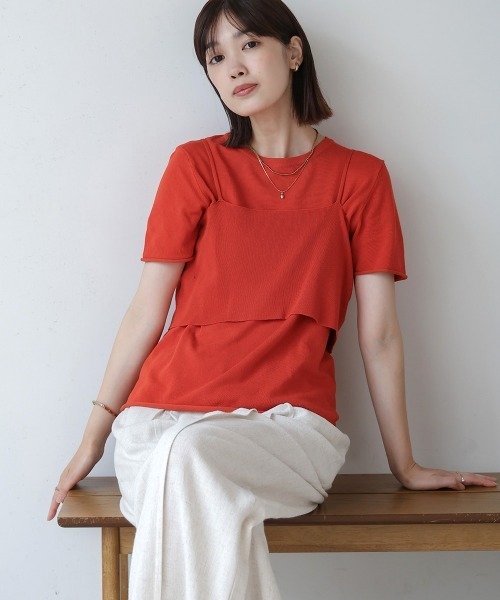 Bou Jeloud(ブージュルード)の「ニットTシャツ&キャミセット(Tシャツ/カットソー・レディース・オレンジ/ベージュ/ブラウン/グリーン・38)」の4枚目の写真