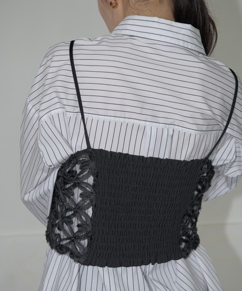 AIC.（エーアイシー）の「オーガンジーフラワーシャーリングビスチェ/アンサンブル可能（キャミソール・レディース・オフホワイト/ブラック・FREE）」の8枚目の写真