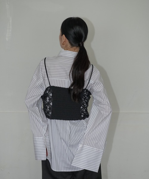 AIC.（エーアイシー）の「オーガンジーフラワーシャーリングビスチェ/アンサンブル可能（キャミソール・レディース・オフホワイト/ブラック・FREE）」の11枚目の写真