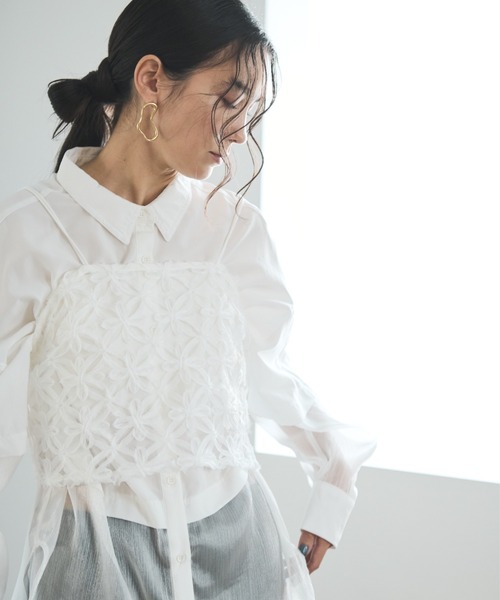 セール】オーガンジーフラワーシャーリングビスチェ