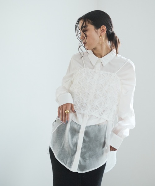AIC.（エーアイシー）の「オーガンジーフラワーシャーリングビスチェ/アンサンブル可能（キャミソール・レディース・オフホワイト/ブラック・FREE）」の9枚目の写真