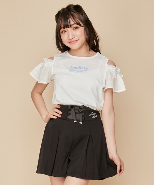 JENNI love(ジェニィラブ)の「【UVカット・ひんやり素材・吸水速乾】接触冷感肩あきシアーそでTシャツ(Tシャツ/カットソー・キッズ・ブラウン/サックスブルー/オフホワイト・140cm/130cm/160cm/150cm)」の2枚目の写真