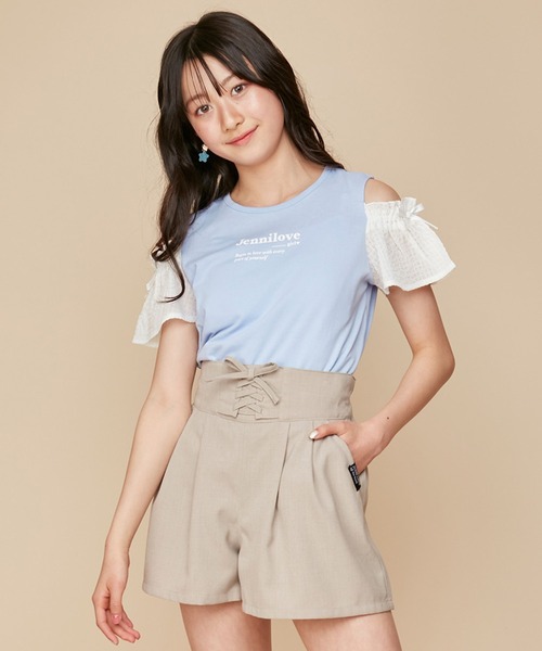 JENNI love(ジェニィラブ)の「【UVカット・ひんやり素材・吸水速乾】接触冷感肩あきシアーそでTシャツ(Tシャツ/カットソー・キッズ・ブラウン/サックスブルー/オフホワイト・140cm/130cm/160cm/150cm)」の3枚目の写真
