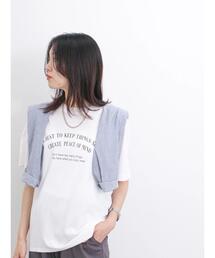 Samansa Mos2 blue | ロゴプリントチュニックTシャツ(Tシャツ/カットソー)