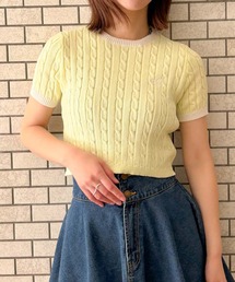 GORGE | 《配色ケーブル編み×ロゴ刺繍》レディース 半袖ニットプルオーバー 春夏秋(Tシャツ/カットソー)