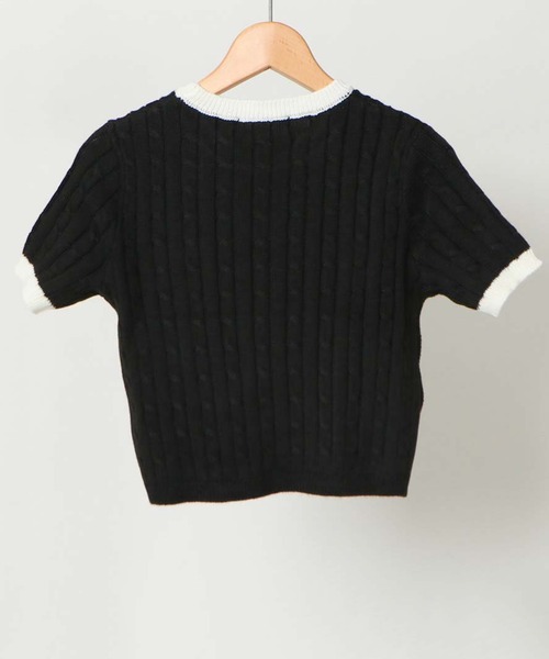 GORGE（ゴージ）の「《配色ケーブル編み×ロゴ刺繍》レディース 半袖ニットプルオーバー 春夏秋（Tシャツ/カットソー・レディース・ブラック/アイボリー/イエロー/ライトブルーグレー・F）」の7枚目の写真