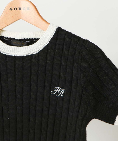 GORGE（ゴージ）の「《配色ケーブル編み×ロゴ刺繍》レディース 半袖ニットプルオーバー 春夏秋（Tシャツ/カットソー・レディース・ブラック/アイボリー/イエロー/ライトブルーグレー・F）」の8枚目の写真
