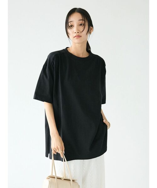 CRAFT STANDARD BOUTIQUE（クラフトスタンダードブティック）の「ヴィンテージ風天竺　ショルダーギャザーチュニック（チュニック・レディース・ブラック/グレイッシュベージュ/レッド・FREE）」の6枚目の写真