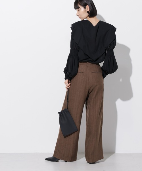 Apo(s)ture(アポスチャー)の「ARIA-003/ヘリンボンセンタープレスワイドパンツ(その他パンツ・レディース・ライトグレー/ブラウン/チャコール/グレー・XL/XS/S/M/L)」の6枚目の写真