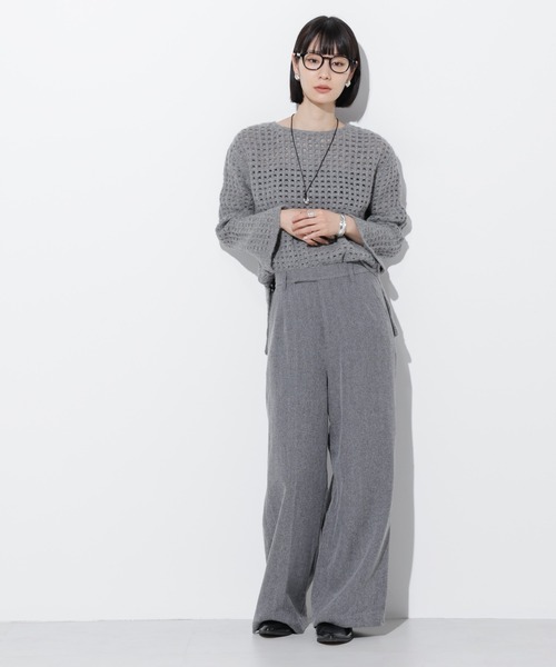 Apo(s)ture(アポスチャー)の「ARIA-003/ヘリンボンセンタープレスワイドパンツ(その他パンツ・レディース・ライトグレー/ブラウン/チャコール/グレー・XL/XS/S/M/L)」の13枚目の写真