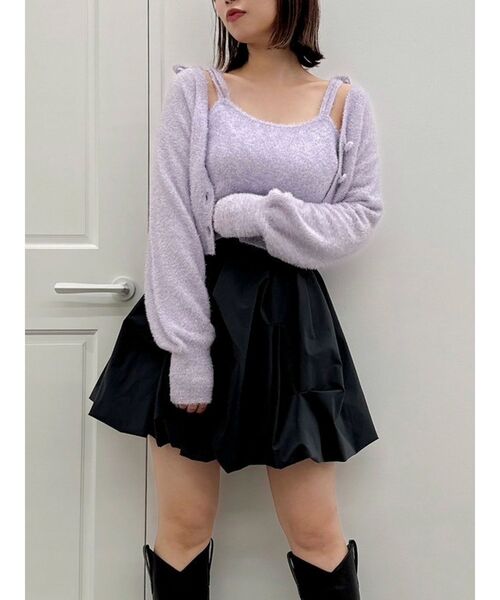 dazzlin(ダズリン)の「ミニシャギーラメニットカーデトップス(カーディガン/ボレロ・レディース・パープル/ベージュ/ピンク/グレー/ブルー・FREE)」の4枚目の写真