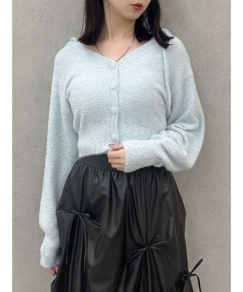 dazzlin(ダズリン)の「ミニシャギーラメニットカーデトップス(カーディガン/ボレロ・レディース・パープル/ベージュ/ピンク/グレー/ブルー・FREE)」の3枚目の写真