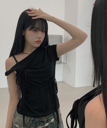 ダブル紐リボンねじりワンショルダーTシャツ