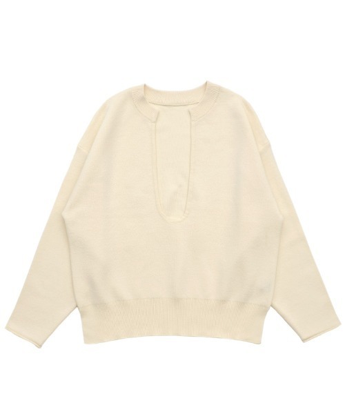 select MOCA（セレクトモカ）の「ディープUネックスウェットライクニット（ニット/セーター・レディース・チャコール/アイボリー/ブラック/ネイビー・FREE/SMALL）」の6枚目の写真