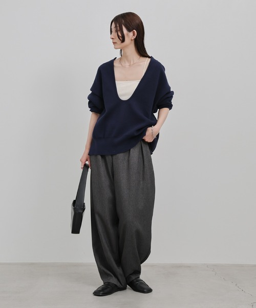 セール】ディープUネックスウェットライクニット（ニット/セーター