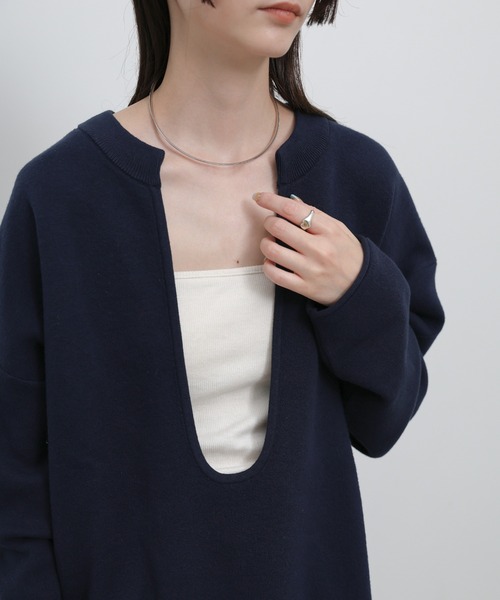 select MOCA（セレクトモカ）の「ディープUネックスウェットライクニット（ニット/セーター・レディース・チャコール/アイボリー/ブラック/ネイビー・FREE/SMALL）」の18枚目の写真