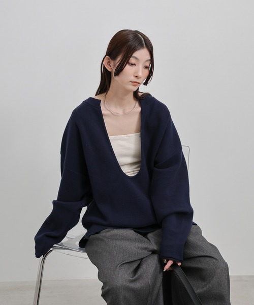 select MOCA（セレクトモカ）の「ディープUネックスウェットライクニット（ニット/セーター・レディース・チャコール/アイボリー/ブラック/ネイビー・FREE/SMALL）」の20枚目の写真