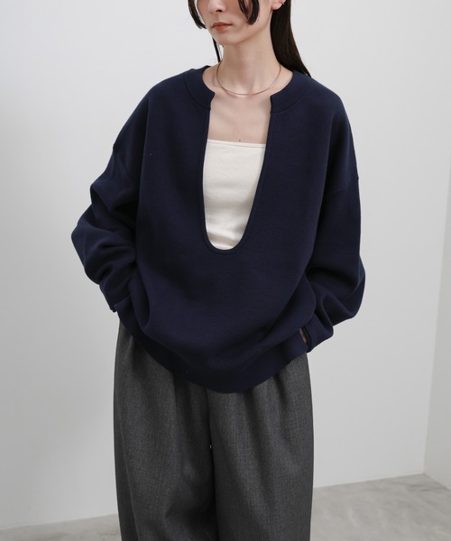 select MOCA（セレクトモカ）の「ディープUネックスウェットライクニット（ニット/セーター・レディース・チャコール/アイボリー/ブラック/ネイビー・FREE/SMALL）」の22枚目の写真