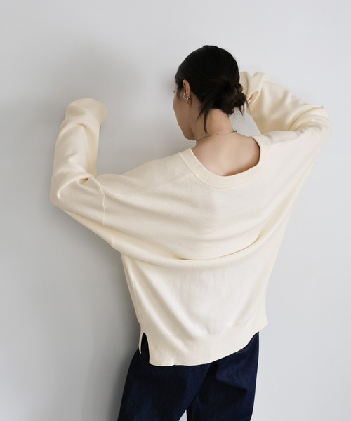 ディープUネックスウェットライクニット（ニット/セーター）｜select