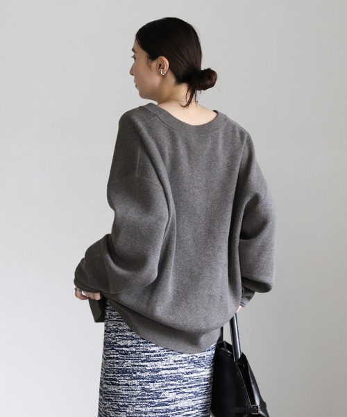 ディープUネックスウェットライクニット（ニット/セーター）｜select