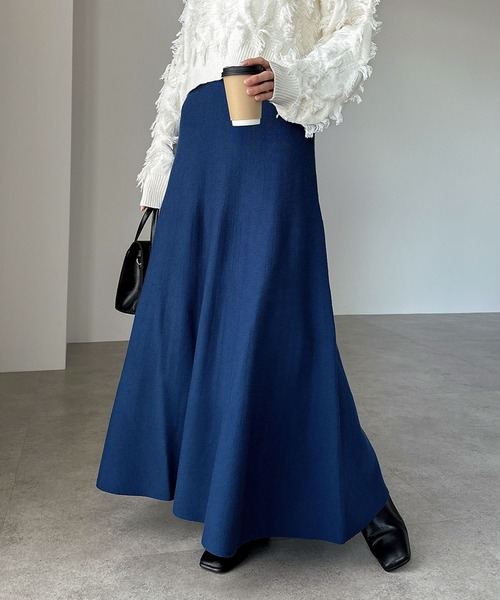 andme(アンドミー)の「ニットロングフレアスカート(スカート・レディース・杢グレー/クリーム/ブルー系その他/ライトベージュ/ブラック・L/M)」の12枚目の写真