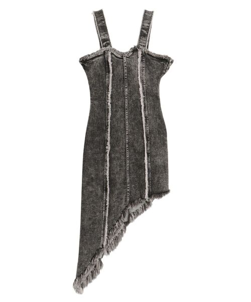 EVRIS（エヴリス）の「アシンメトリーフリンジデザインデニムワンピース（ワンピース・レディース・ライトブルー/ブラック・FREE）」の4枚目の写真