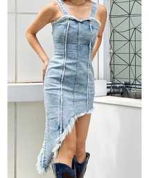 EVRIS | アシンメトリーフリンジデザインデニムワンピース(ワンピース)