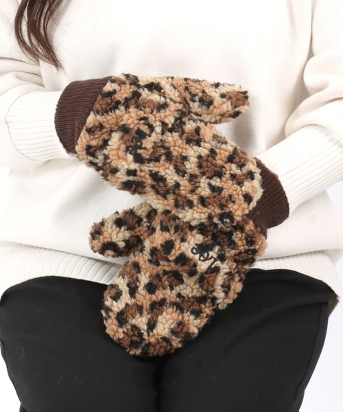 セール】Lee（リー）レオパード柄ボア手袋/グローブ/スマホ対応/指なし