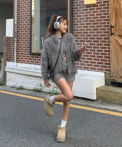 INTER FACTORY（インターファクトリー）の「mayu - シャギーカーディガン (セットアップ)（カーディガン/ボレロ・レディース・ブラック/グレー/アイボリー・FREE）」の17枚目の写真