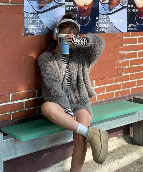 INTER FACTORY（インターファクトリー）の「mayu - シャギーカーディガン (セットアップ)（カーディガン/ボレロ・レディース・ブラック/グレー/アイボリー・FREE）」の14枚目の写真