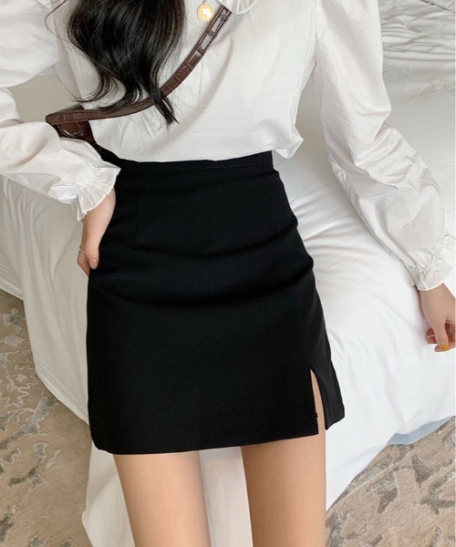 kirakiraShop（キラキラショップ）の「サイド スリット ボックス ミニスカート（スカート・レディース・ブラック・S/M）」の4枚目の写真