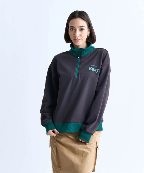 ROXY(ロキシー)の「KEEP IT REAL STAND/ROXY速乾UVカットハーフジップトップス(スウェット・レディース・ブラック/ホワイト/グレー/オレンジ・LARGE/MEDIUM/SMALL)」の1枚目の写真