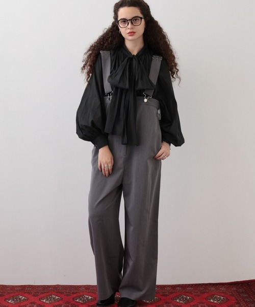 saloon(サルーン)の「SALOON(サルーン)/ワイドサロペット【手洗い可】(サロペット/オーバーオール・レディース・グレー/ブラック・FREE)」の2枚目の写真