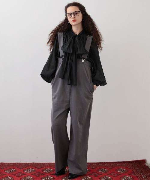 saloon(サルーン)の「SALOON(サルーン)/ワイドサロペット【手洗い可】(サロペット/オーバーオール・レディース・グレー/ブラック・FREE)」の3枚目の写真