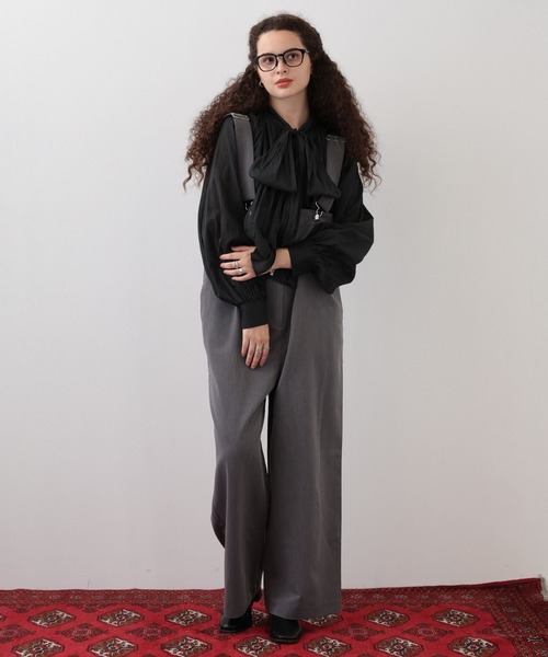 saloon(サルーン)の「SALOON(サルーン)/ワイドサロペット【手洗い可】(サロペット/オーバーオール・レディース・グレー/ブラック・FREE)」の4枚目の写真