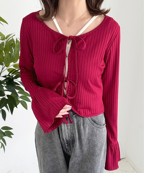 セール】カットリボン袖フレアカーディガン【ZOZOTOWN限定アイテム