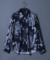 Georgette Total Pattern Print Big Silhouette Thickness Shirt/ジョーゼット 総柄プリント ビッグシルエット とろみシャツ セットアップ対応
