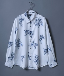Georgette Total Pattern Print Big Silhouette Thickness Shirt/ジョーゼット 総柄プリント ビッグシルエット とろみシャツ セットアップ対応