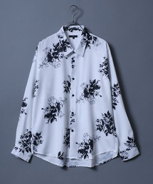 Georgette Total Pattern Print Big Silhouette Thickness Shirt/ジョーゼット 総柄プリント ビッグシルエット とろみシャツ セットアップ対応