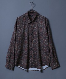 Georgette Total Pattern Print Big Silhouette Thickness Shirt/ジョーゼット 総柄プリント ビッグシルエット とろみシャツ セットアップ対応