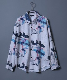 Georgette Total Pattern Print Big Silhouette Thickness Shirt/ジョーゼット 総柄プリント ビッグシルエット とろみシャツ セットアップ対応