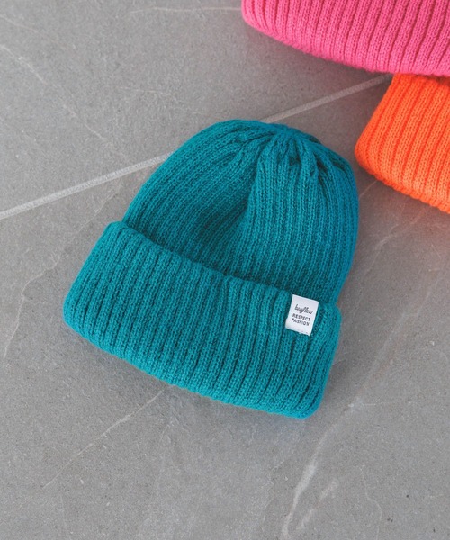 BAYFLOW（ベイフロー）の「[チクチクしない!] カラーニットワッチ(KIDS)（ニットキャップ/ビーニー・キッズ・ブルー/グリーン/ピンク/オレンジ/ブラック・FREE）」の2枚目の写真